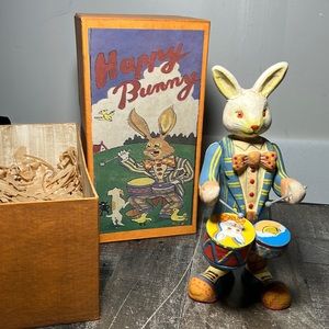 2000 Enesco Sculpture Drummer Rabbit Articulated Arms Head Original Box RARE